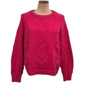 Revolve John + Jenn Sweater Size XL Hot Pink Heart Knit Pullover